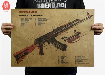 51x35cm Relv AKM Assault Rifle AK47 Plakat Muudetud Struktuuri Skeem Jõupaber Plakat Seina Kleebis