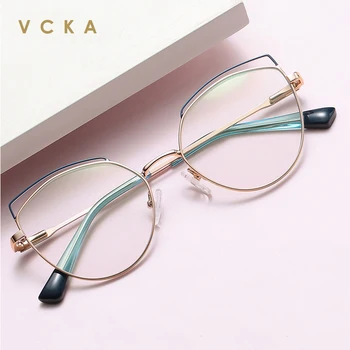 VCKA Naiste anti-sinine Lugemise prillid mood metallist kahevärviline korter peegel net punane tuul kass klaasid raami kevadel jalad +50 kuni + 600