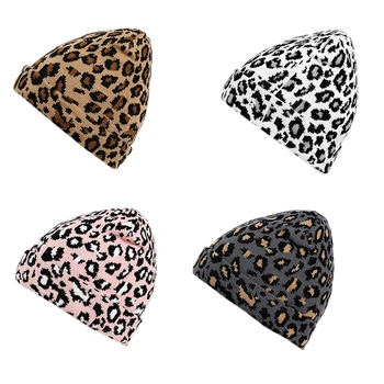 Unisex Kootud Müts Leopard-print Beanie Villase Mütsi Talvel Soe vill koo üpp Naised mehed naised mehed