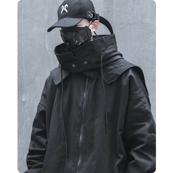 Salli kapuutsiga jope lahti funktsionaalne tõmblukk Unisex Meeste riided Harajuku mõõdus High Street Hiphop multifunktsionaalne streetwear