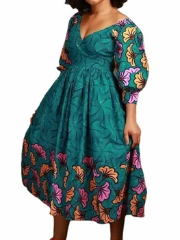 Dashiki Aafrika Kleidid Naistele Puhvis Varrukad Kõrge Vöökoht Riideid Aafrika Riided 2022 Uus Mood Prindi Bazin Riche Aafrika Kleit