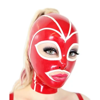 Looduslik Lateks Naiste Mask Top Juuksed Läbi Augu Seksikas Kapuuts Punased Ja Valged Ribad Kaunistatud ( Ainult Augud, karvata