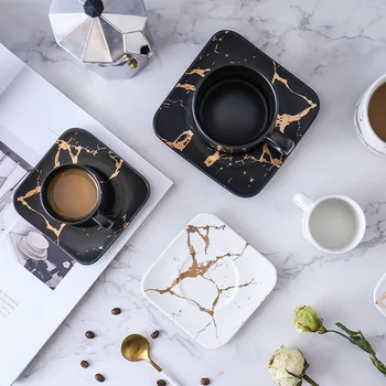 Marmor matt kuld seeria kohvi tassi Jaapani-stiilis mustad ja valged tassid ja alustassid määratud kontsentreeritud teacups ja tassi