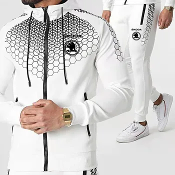 2021 uus Casual spordi-2-töö Kapuutsiga jope Skoda logo meeste kapuutsiga kampsun + püksid kapuutsiga spordi ülikond meeste riided