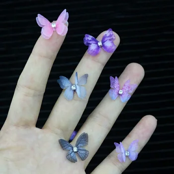 10tk 3D sifonki liblikas topelt kiht tiivad ere riie liblikas küünte diamond nail art küünte kaunistused tarvikud