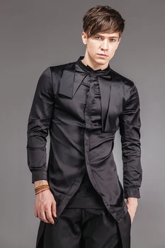 2021 mehed'sIndependent meeste riided suvel unikaalne asümmeetriline särk Must siidist särk, Lina laulja rõivad