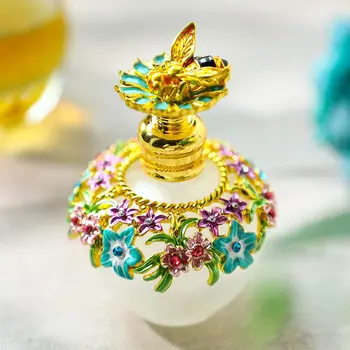 H&D Väljamõeldud Klaas Lõhnaõli Pudel Tühi Lilled Mesilane Võlu Dekoratiivsed Vintage Crystal Parfüümi, oodake, karahvin(Kuldne,40ML)