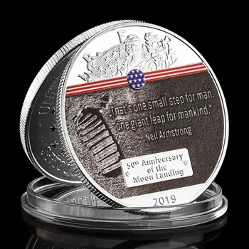 USA 50. Aastapäeva Moon Landing 2019 mälestusmünte Värvikas Laekuva Kingitus Apollo 11 hõbetatud Münt