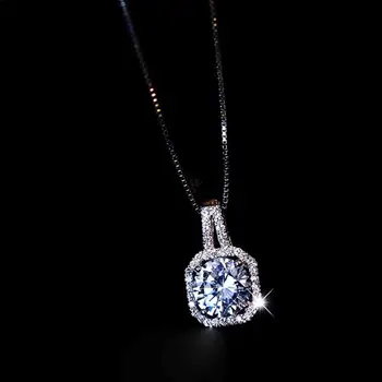 Uus 925 Sterling Hõbe Luksus Mood Lühike Square Diamond Inkrusteeritud Tsirkoon Ripats Kaelakee Naiste Trahvi Ehteid Pulmad Kingitused
