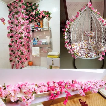 Sakura Cherry Blossom Rotangist Pulm Arch Teenetemärgi Viinapuu tehislilled Home Decor DIY Silk Ivy Seina Riputamise Vanik Pärg