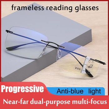 Titaani Tark Progressiivne Lugemise Prillid lähedal ja kaugel Multifunktsionaalne rimless Multifocal prillid Bifocal Prillid