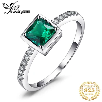 JewelryPalace Square Simuleeritud Nano Emerald 925 Sterling Silver Ring Naiste Mood Gemstone Solitaire kihlasormus