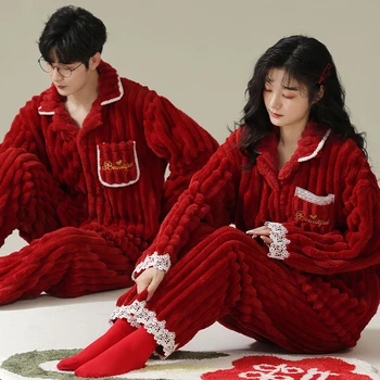 2022 Jõulud Suur Punane Paari Pidžaamasid Naiste Talve Paksenenud Velvet Coral Velvet Homewear Soe Meeste Flanellist Kaks-töö Sleepwear