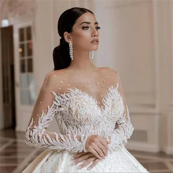 Luksus araabia Dubai Helmed, Kristallid Ball Kleit Pulm Kleidid 2022 Vestido de Noiva Pehme Tüll Pikad Varrukad Pulm Hommikumantlid