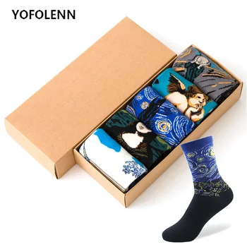 5 Paari/palju Maali Kunst Sokid Naiste Õnnelik Värvikad Puuvillased Sokid Van Gogh Retro Õli Maailma Kuulsa Maali Sokid Palju( NO BOX )