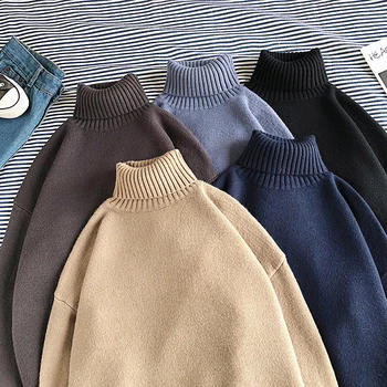 Talvel Soe Meeste Kõrge Kaelusega Kampsunid Tahked Värvi Vabaaja Silmkoelised Pulloverid 2023 Harajuku Outwear