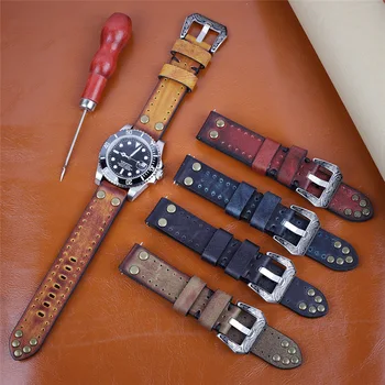 Cowhide nahast rihm 18 20 22 24 mm 22mm kella rihm Vintage meeste rihm watch tarvikud watchbands Graveeritud lukk UTHAI G26