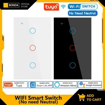 BONDA Smart Switch Ei Vaja Neutral ELI/USA/Standard Tuya Kontroll Töötab Alexa Google Kodus WiFi Smart Home Touch Lülitid