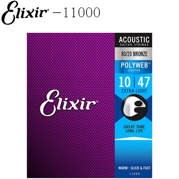 Eliksiir 11000 Stringid 80/20 Pronks Akustiline Kitarr Strings w POLYWEB Lakk, Extra Light (.010-.047)